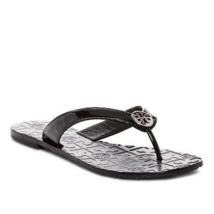 Tory Burch Thora Thong Sandal Black and Silver